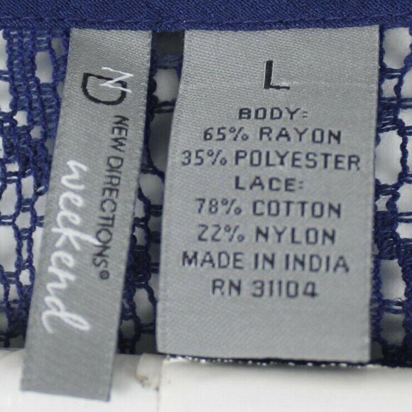 NWT New Directions Womens L Blue Button Up Blouse Lace Back Boho Coastal - Picture 2 of 10